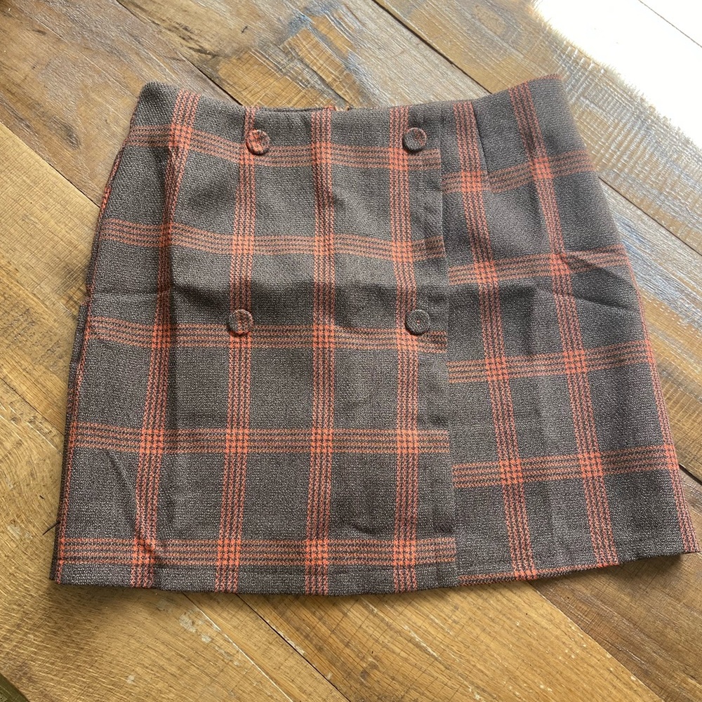 Orange and Brown Plaid Skirt